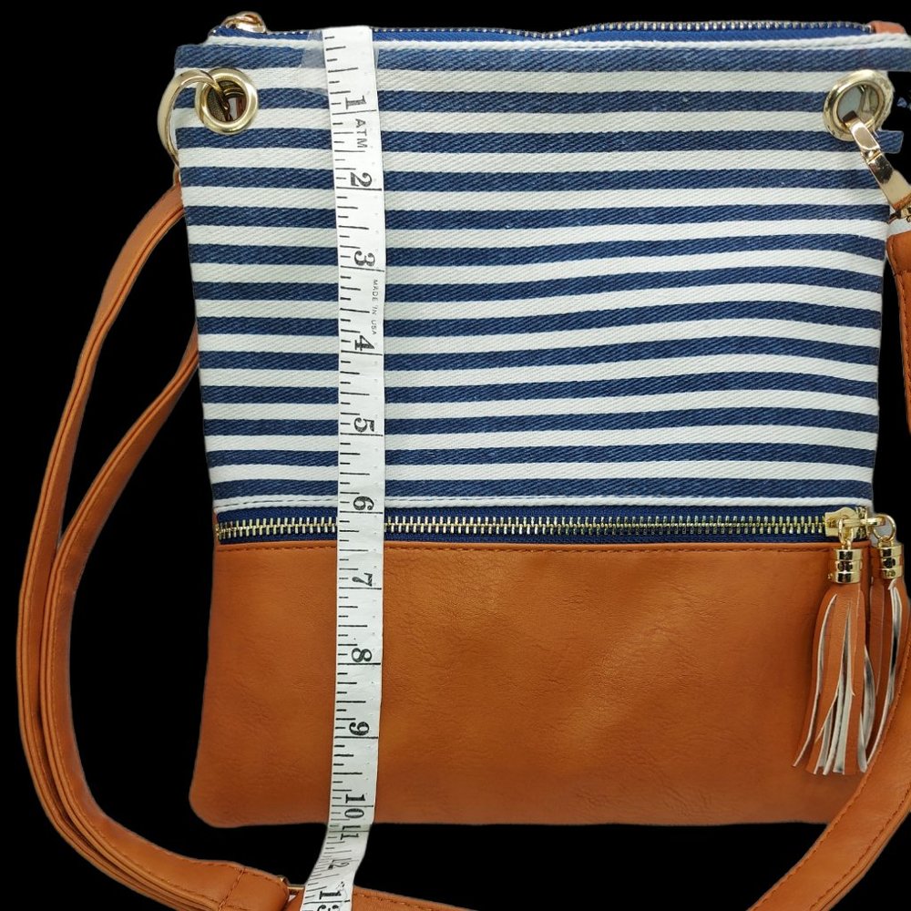 Unbranded Crossbody Purse Navy Blue/White Stripes - Picture 3 of 6